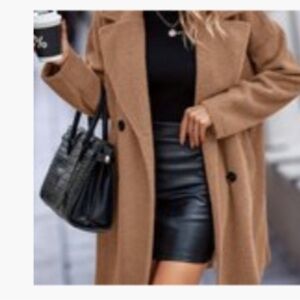 BTFBM lite cocoa colored teddy jacket double breasted with front welt pockets L